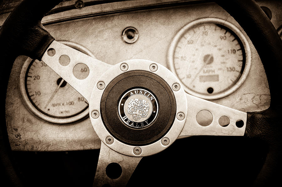 Car Photograph - 1960 Austin-Healey -Bugeye  Sprite MK I Steering Wheel Emblem -1155s by Jill Reger