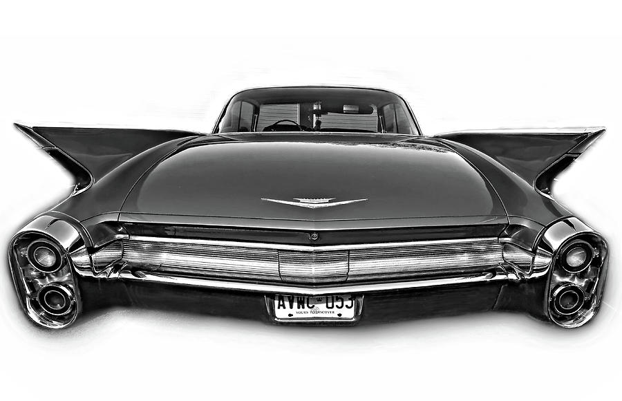Transportation Photograph - 1960 Cadillac - When Chrome Ruled bw by Steve Harrington