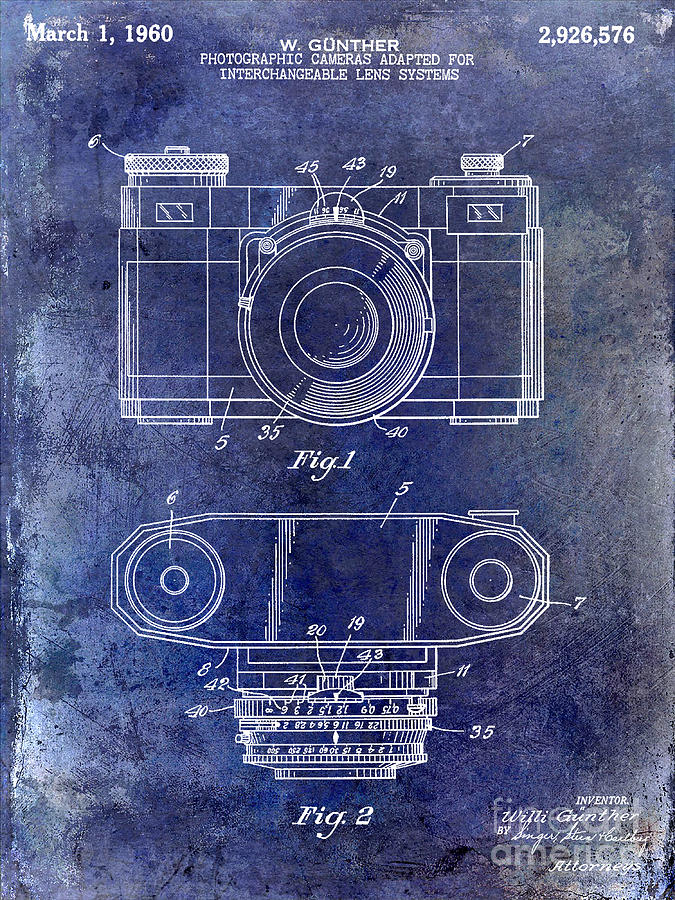 1960 Camera Patent Blue Photograph by Jon Neidert