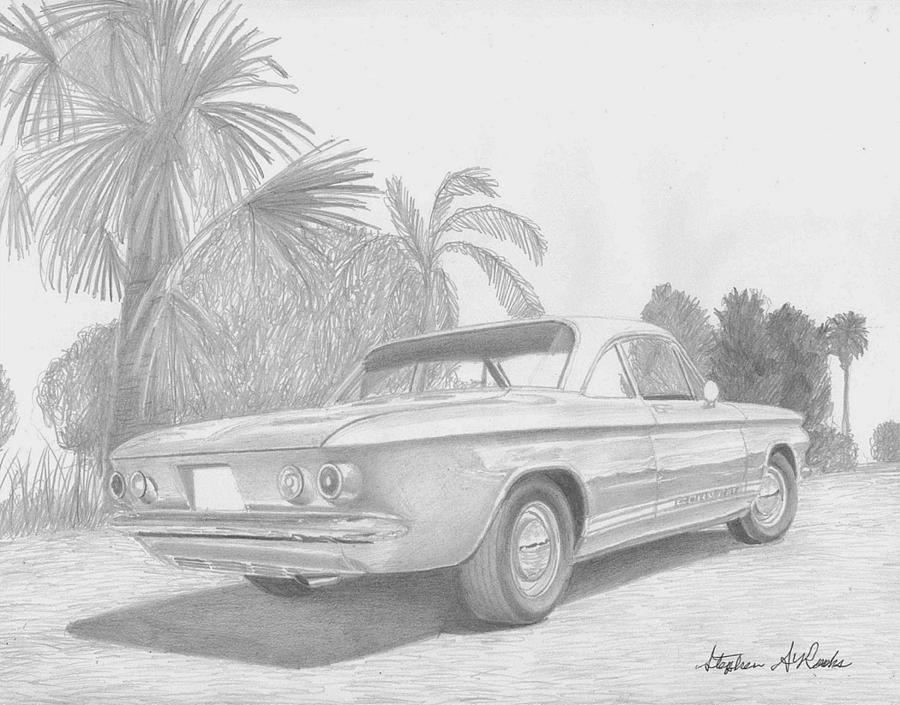 1960 Chevrolet Corvair CLASSIC CAR ART PRINT Drawing by Stephen Rooks ...