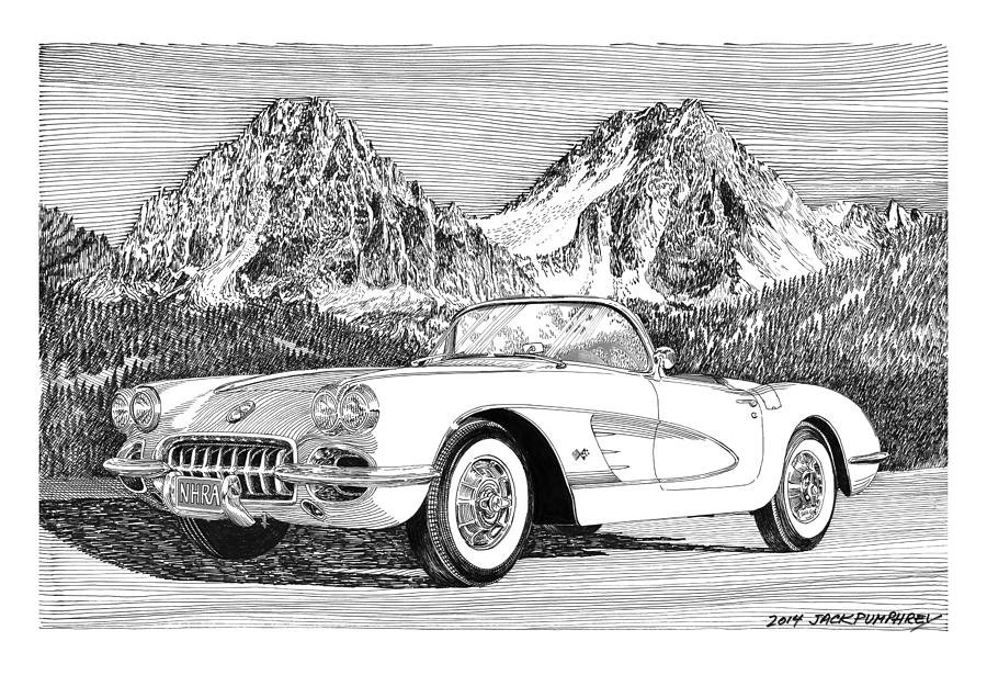 1960 Corvette Drawing by Jack Pumphrey
