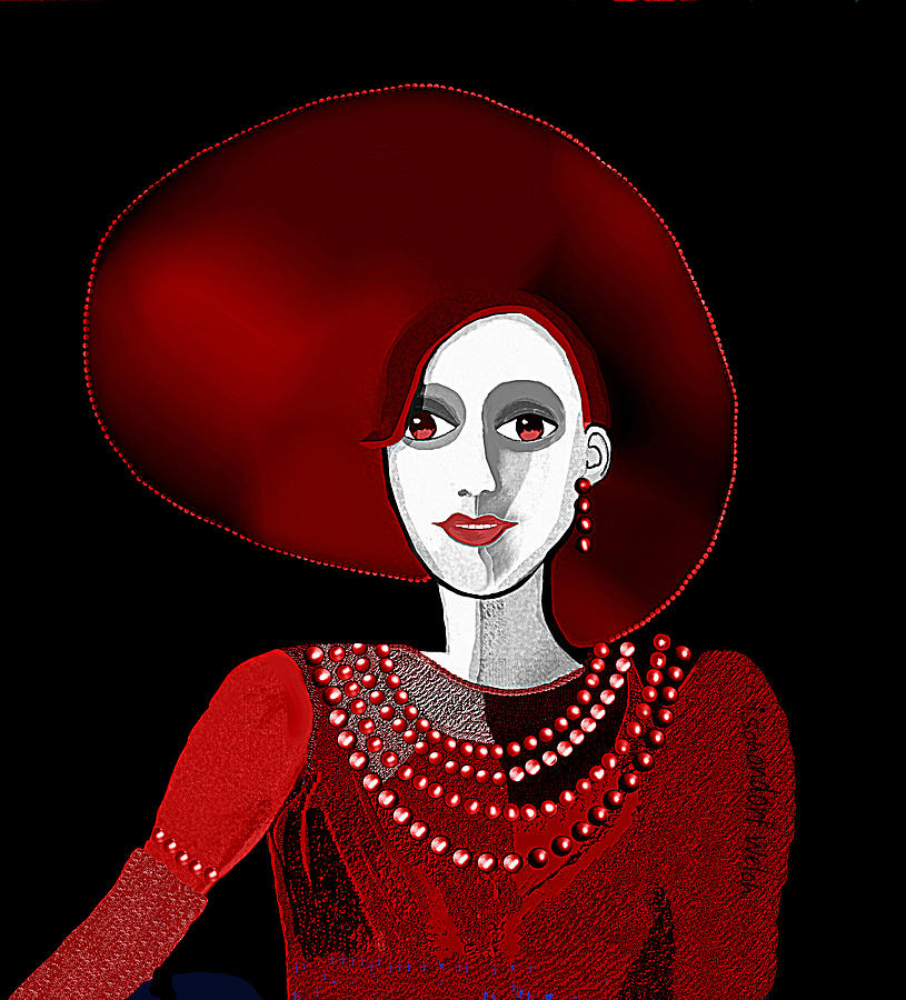 1960 - Lady In Red With Milky White Face 2017 Digital Art by Irmgard Schoendorf Welch