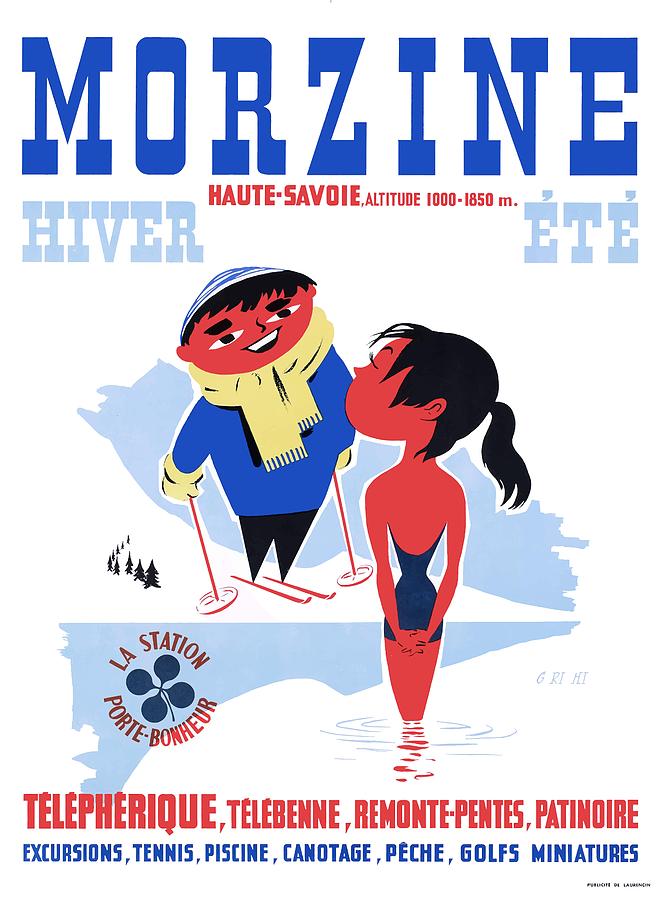 Morzine Digital Art - 1960 Morzine France Resort Travel Poster by Retro Graphics