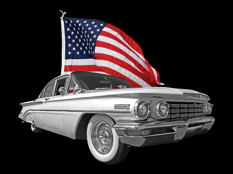 1960 Oldsmobile with US Flag Photograph by Gill Billington