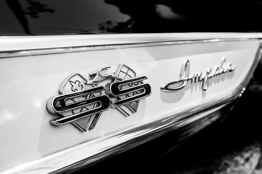 1961 Chevrolet Bel Air Impala SS Bubble Top Side Emblem -0242bw Photograph by Jill Reger