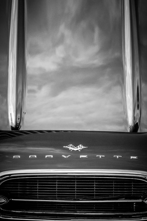1961 Chevrolet Corvette Grille Emblem -1121bw Photograph by Jill Reger