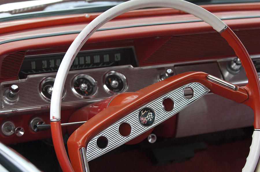 Car Photograph - 1961 Chevrolet Impala SS Steering Wheel Emblem by Jill Reger