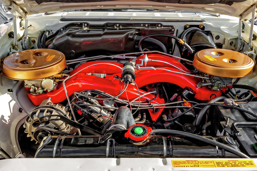 1961 Chrysler 300G Engine Compartment  -  1961chrysler300g413crossram184373 Photograph by Frank J Benz