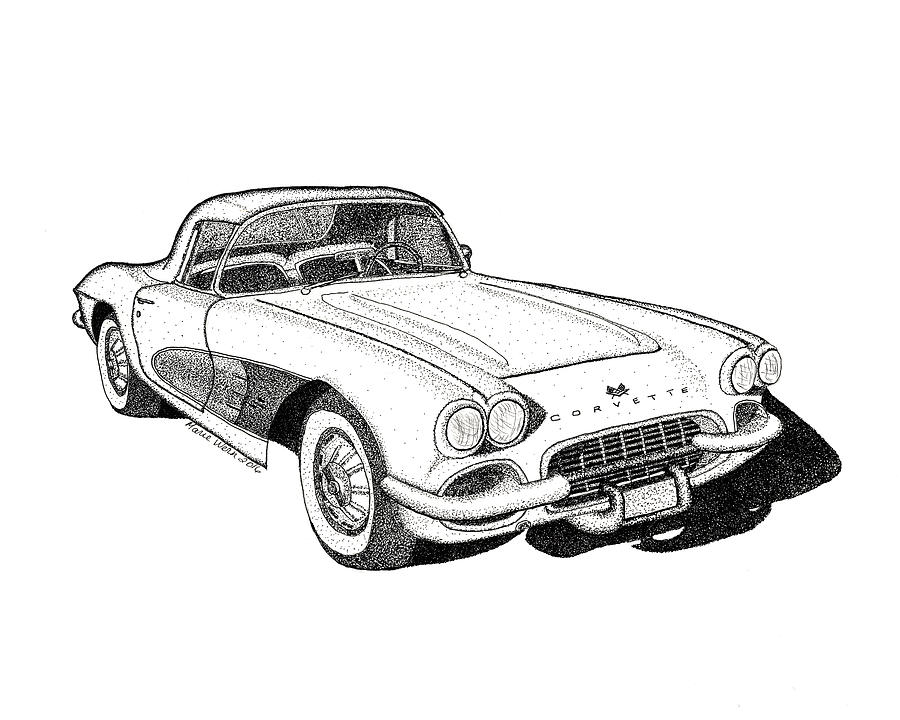 Car Drawing - 1961 Corvette by Marie Wern