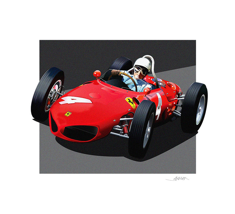 1961 Phil Hill Ferrari Formula 1 illustration Ceramic Art by Alain Jamar