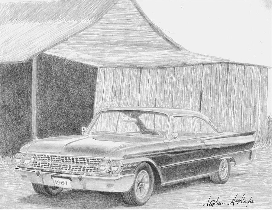 Miscellaneous Drawing - 1961 Ford Galaxie Starliner CLASSIC CAR ART PRINT by Stephen Rooks