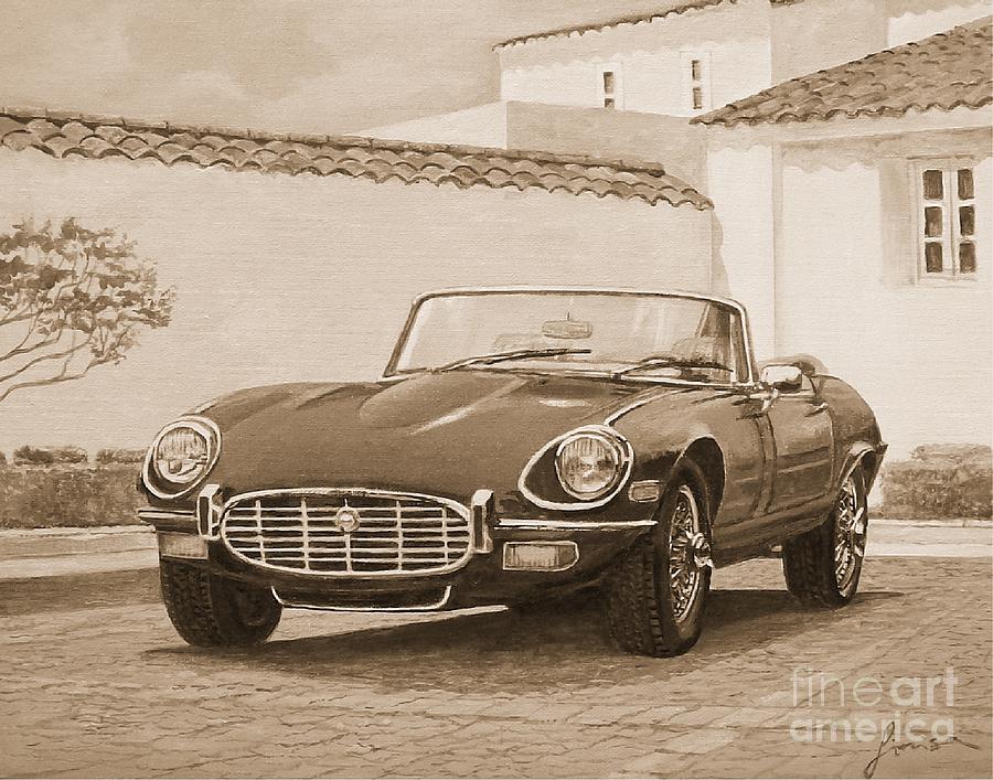 1961 Jaguar XKE Cabriolet In Sepia Painting by Sinisa Saratlic