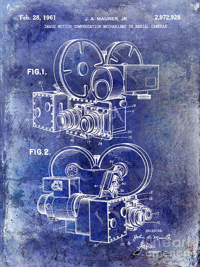 1961 Movie Camera Patent Blue Photograph by Jon Neidert