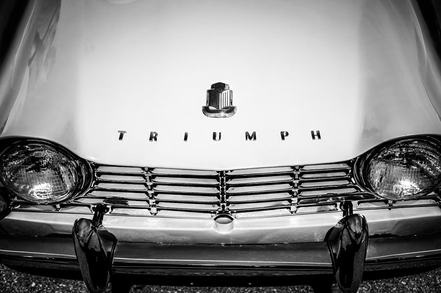 1961 Triumph TR4 Hood Emblem - Grille -0620bw Photograph by Jill Reger