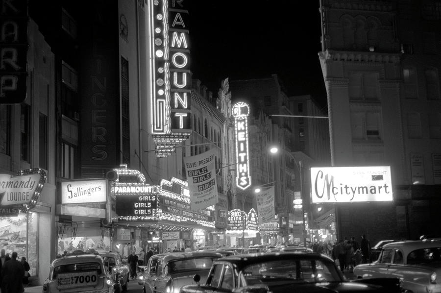1962 Bostons Theater District at Night Photograph by Historic Image