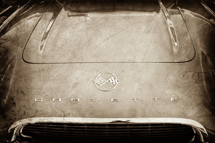 Transportation Photograph - 1962 Chevrolet Corvette Hood Emblems -0073s by Jill Reger
