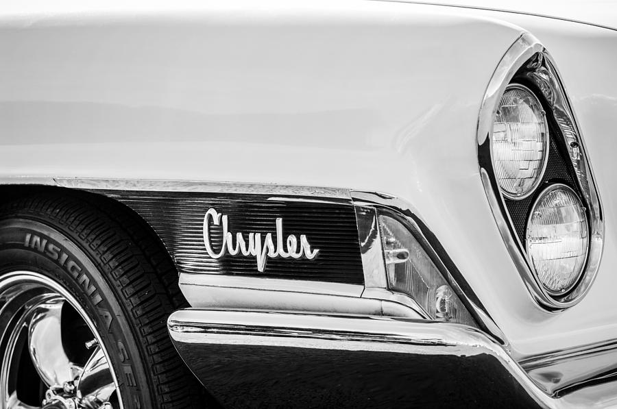 1962 Chrysler Head Light Emblem -0445bw Photograph by Jill Reger