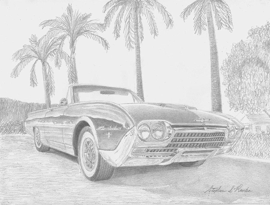 Miscellaneous Drawing - 1962 Ford Thunderbird CLASSIC CAR ART PRINT by Stephen Rooks