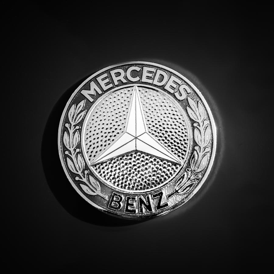 Black And White Photograph - 1962 Mercedes-Benz 300SL Roadster Emblem -0382bw by Jill Reger