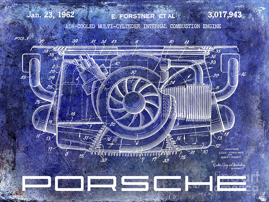 1962 Porsche Engine Patent Blue Photograph by Jon Neidert