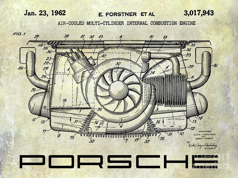 1962 Porsche Engine Patent Photograph by Jon Neidert