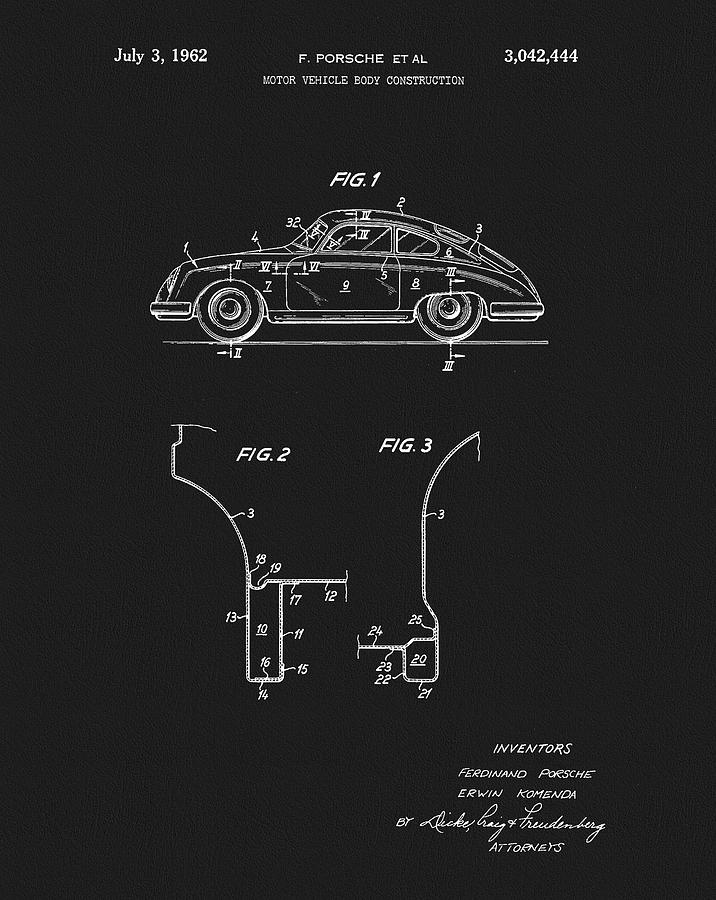 Ferdinand Porsche Mixed Media - 1962 Porsche Patent by Dan Sproul Ferdinand Porsche Mixed Media - 1962 Porsche Patent by Dan Sproul
