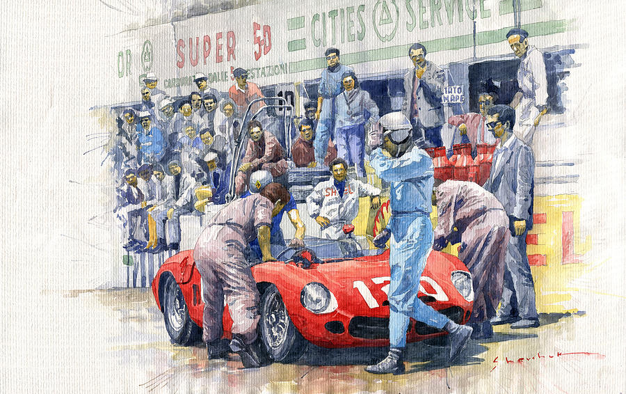 Automotive Painting - 1962 Targa Florio Ferrari Dino 196SP Bandini Baghnetti by Yuriy Shevchuk