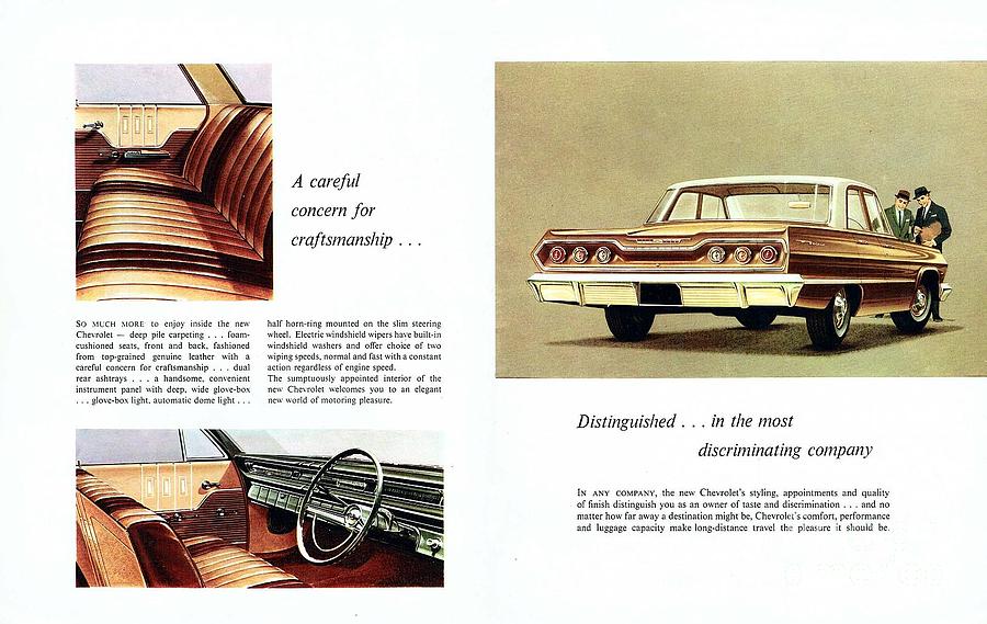 1963 Chevrolet brochure inside view Painting by Vintage Collectables