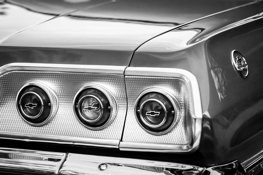 1963 Chevrolet Impala SS Taillight Emblem -1063bw Photograph by Jill Reger