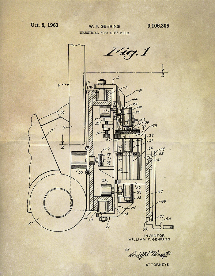 Lift Truck Mixed Media - 1963 Lift Truck Patent by Dan Sproul Lift Truck Mixed Media - 1963 Lift Truck Patent by Dan Sproul