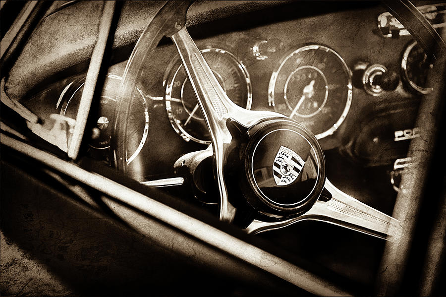 1963 Porsche 356 B 1600 Coupe Steering Wheel Emblem -1690s Photograph by Jill Reger