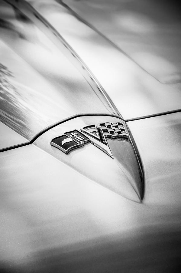 1964 Chevrolet Corvette Sting Ray GM Styling Coupe Hood Emblem -0111bw Photograph by Jill Reger