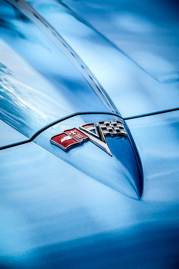1964 Chevrolet Corvette Sting Ray GM Styling Coupe Hood Emblem -0111c Photograph by Jill Reger