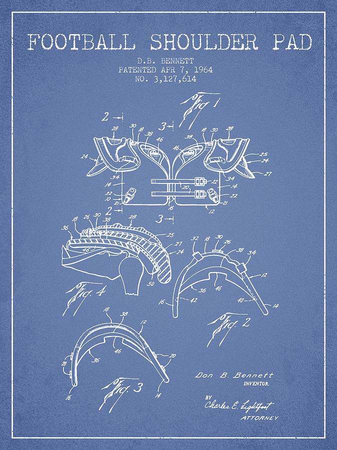 1964 Football Shoulder Pad Patent - Light Blue Digital Art
