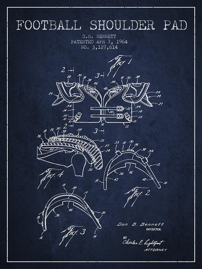 1964 Football Shoulder Pad Patent - Navy Blue Digital Art