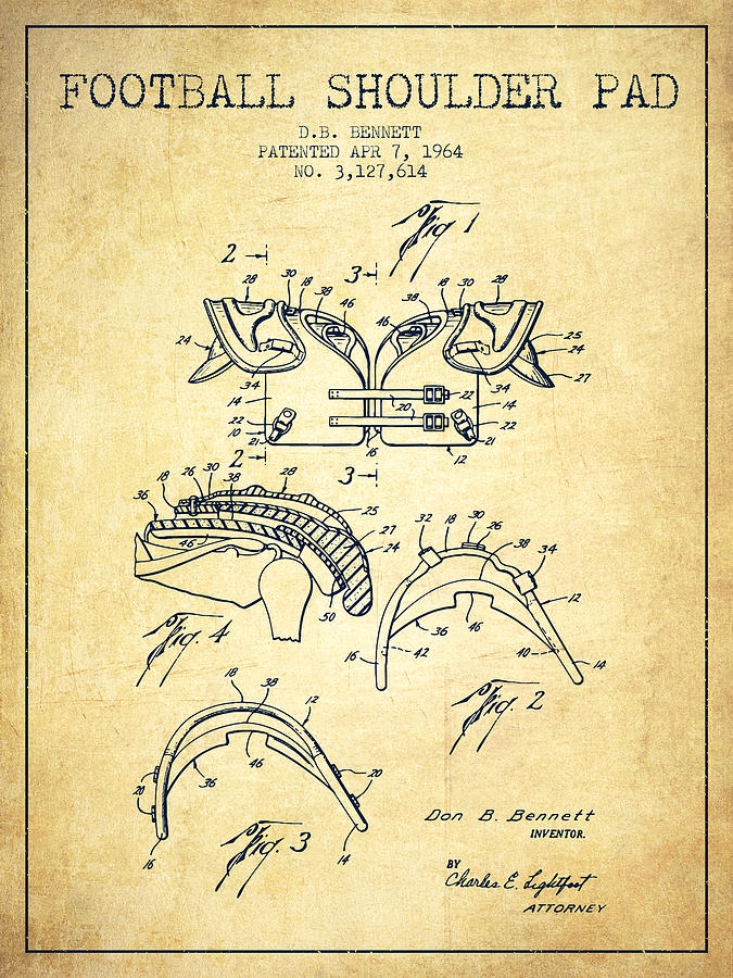 1964 Football Shoulder Pad Patent - Vintage Digital Art