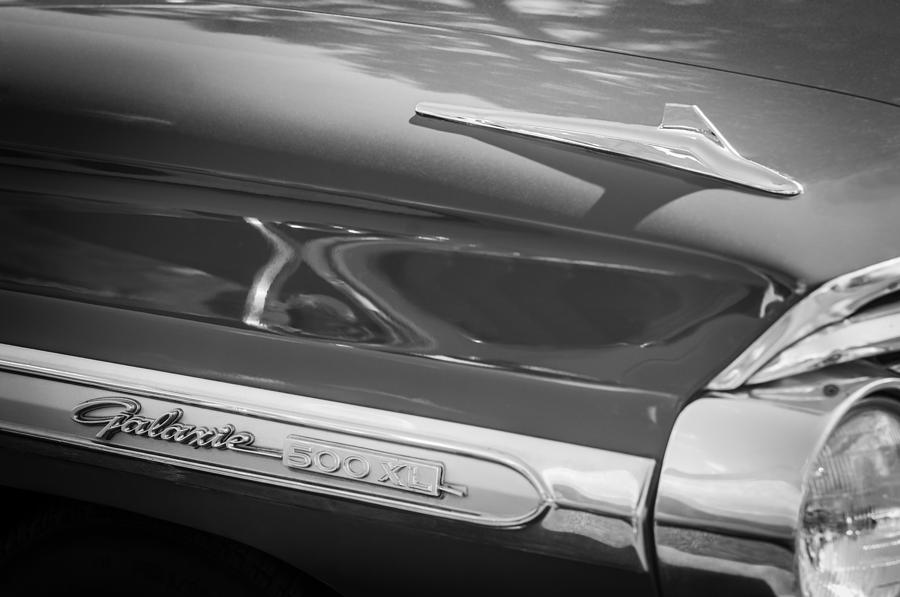 1964 Ford Galaxie 500 XL Emblem -0042bw Photograph by Jill Reger