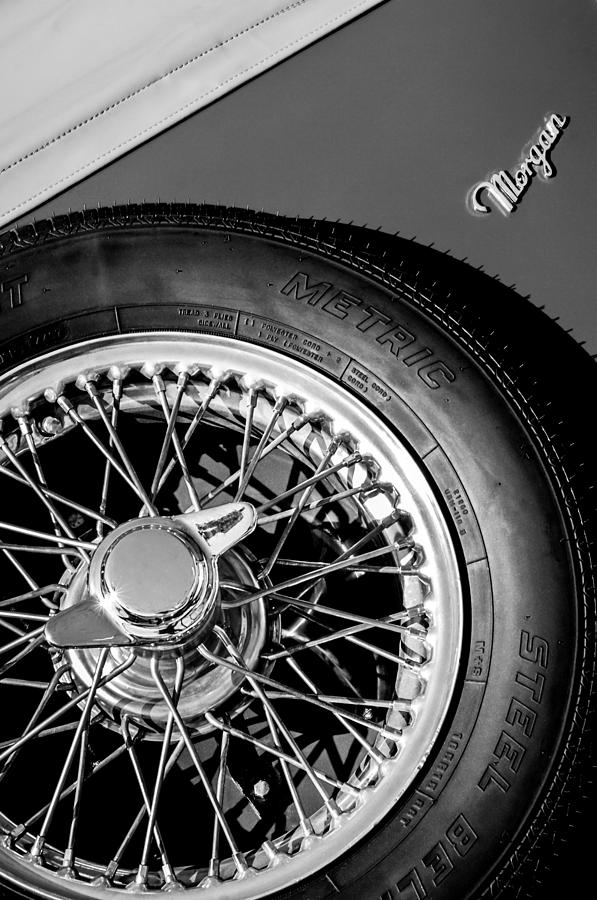 1964 Morgan 44 Spare Tire Black and White Photograph by Jill Reger