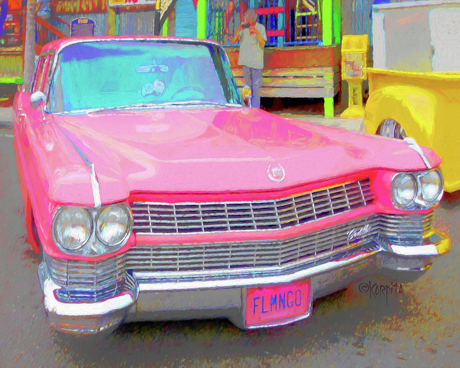 1964 Pink Cadillac Classic Car Digital Art by Rebecca Korpita