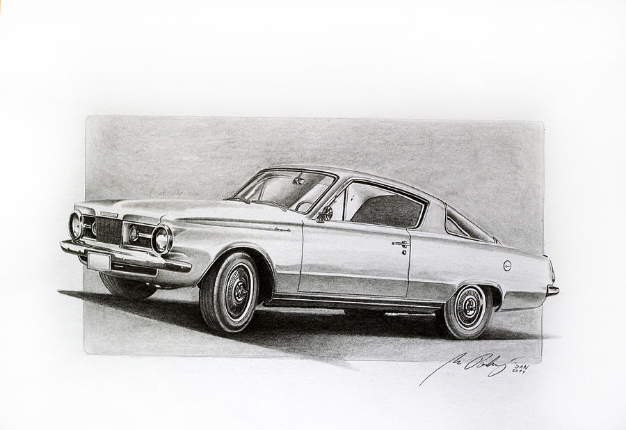 1964 Plymouth Barracuda Drawing by Miro Porochnavy Pixels