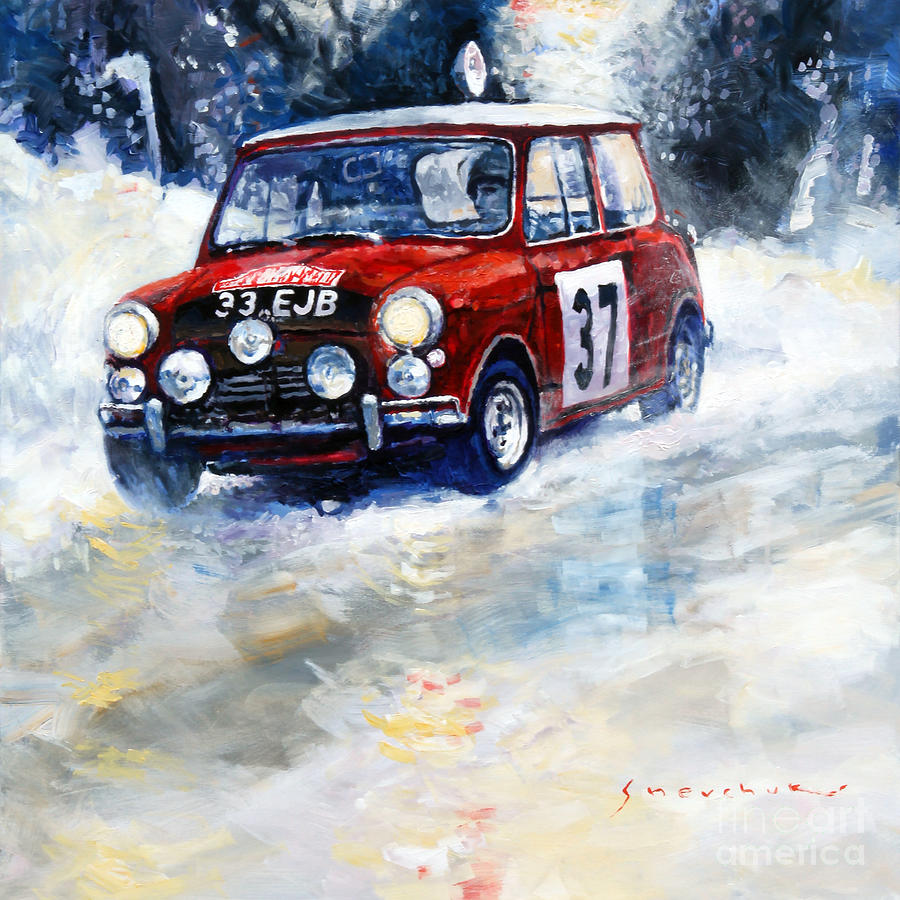 Winter Painting - 1964 Rallye Monte Carlo Mini Cooper S Hopkirk Liddon winner by Yuriy Shevchuk