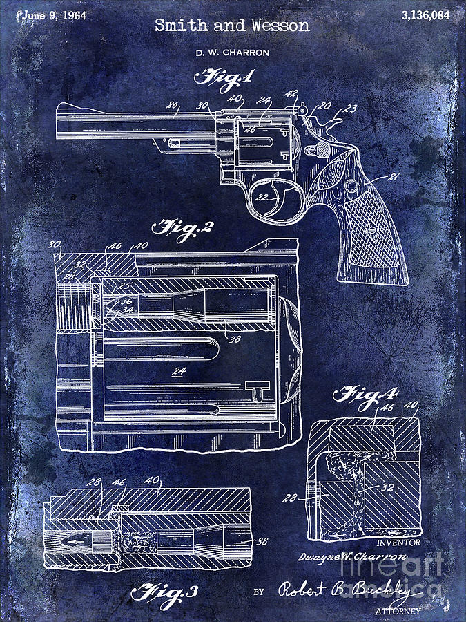 1964 Smith and Wesson Gun Patent Blue Photograph by Jon Neidert
