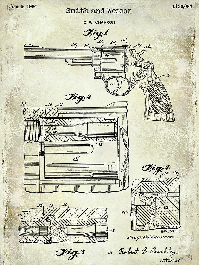 Smith And Wesson Photograph - 1964 Smith and Wesson Gun Patent by Jon Neidert