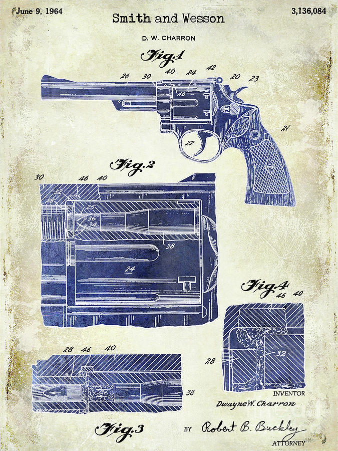 1964 Smith and Wesson Gun Patent Two Tone Photograph by Jon Neidert