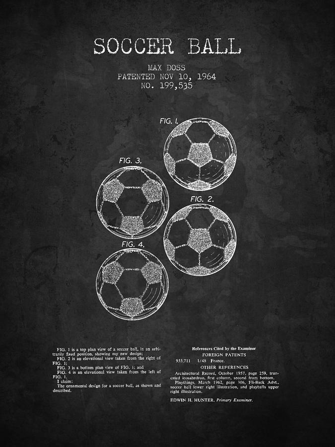 Soccer Digital Art - 1964 Soccer Ball Patent - Charcoal - NB by Aged Pixel