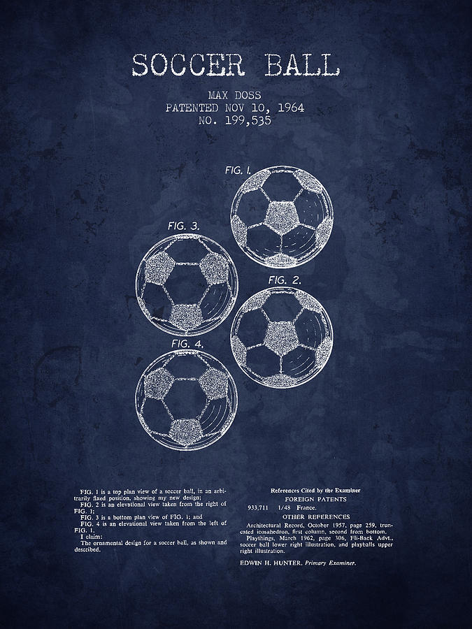 1964 Soccer Ball Patent - Navy Blue - Nb Digital Art
