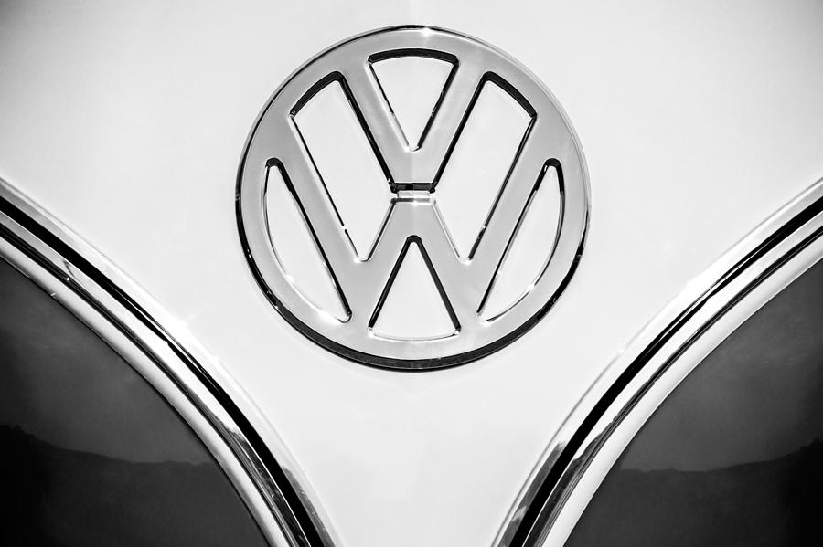 1964 Volkswagen VW 21-Window Bus  Emblem -0435bw Photograph by Jill Reger