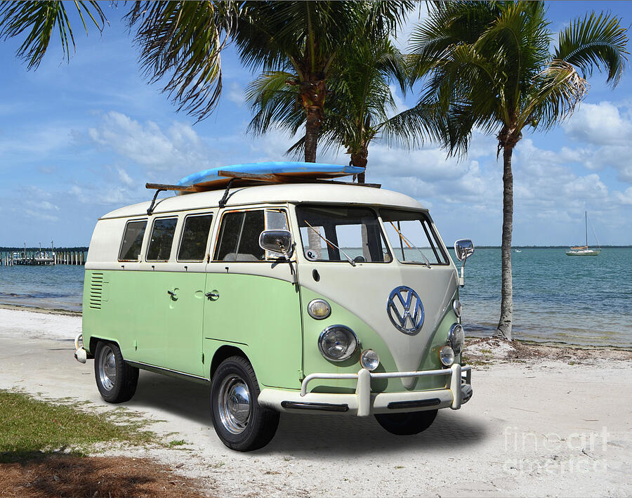 1965-67 Vw Bus On Florida Beach Photograph