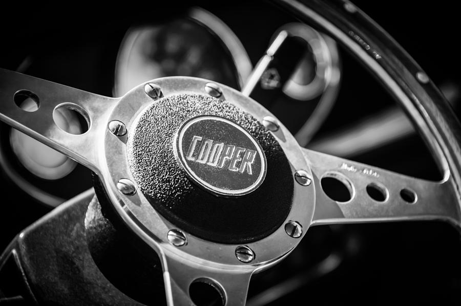 1965 Austin Mini Cooper S Steering Wheel Emblem -0634bw Photograph by Jill Reger