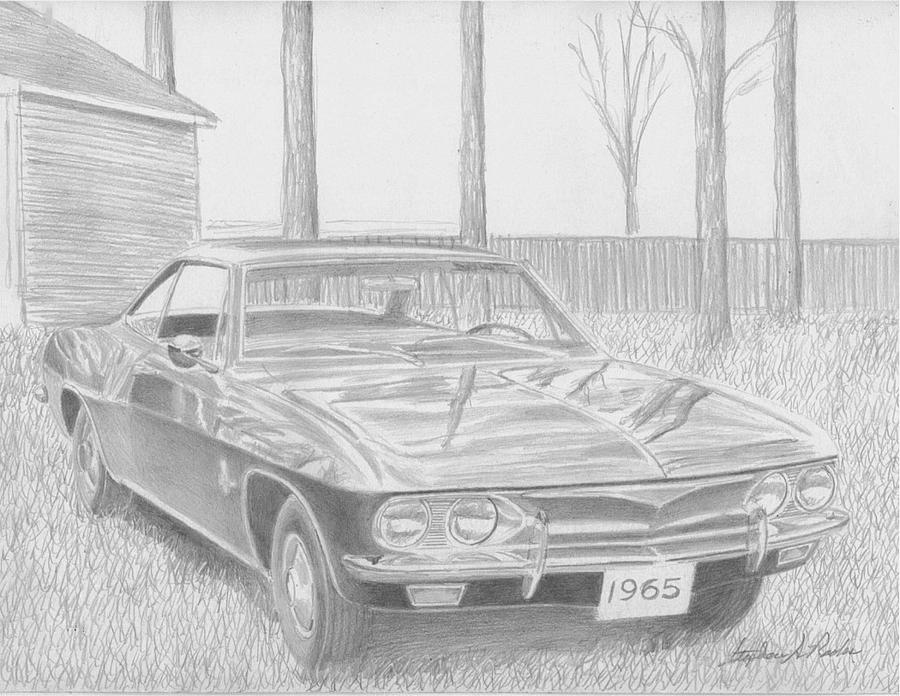 1965 Chevrolet Corvair CLASSIC CAR ART PRINT Drawing by Stephen Rooks ...